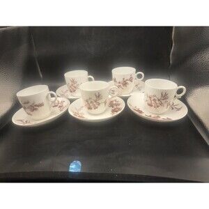 Antique Theodore Haviland Limoges France Set of 5 Demitasse Cups Saucers Floral